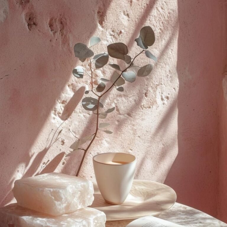Dried stems in a vase in a pink room