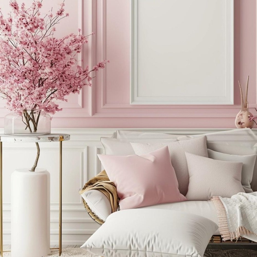 Pink living room with cherry blossom branches