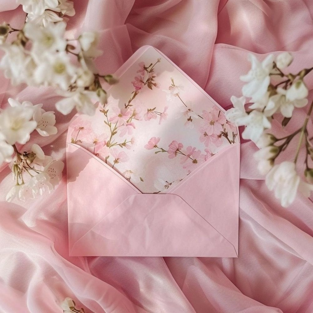 Pink silk fabric scattered with flower petals